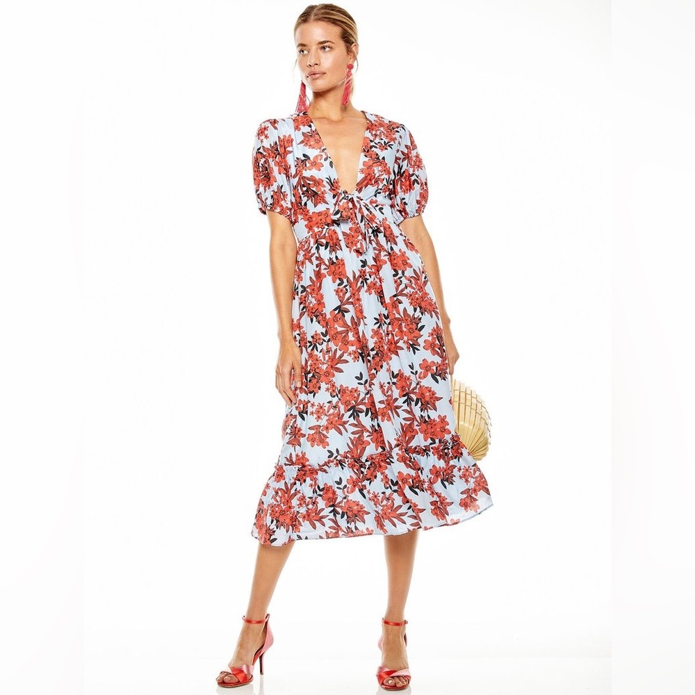 Floral Midi Dress in Red and White